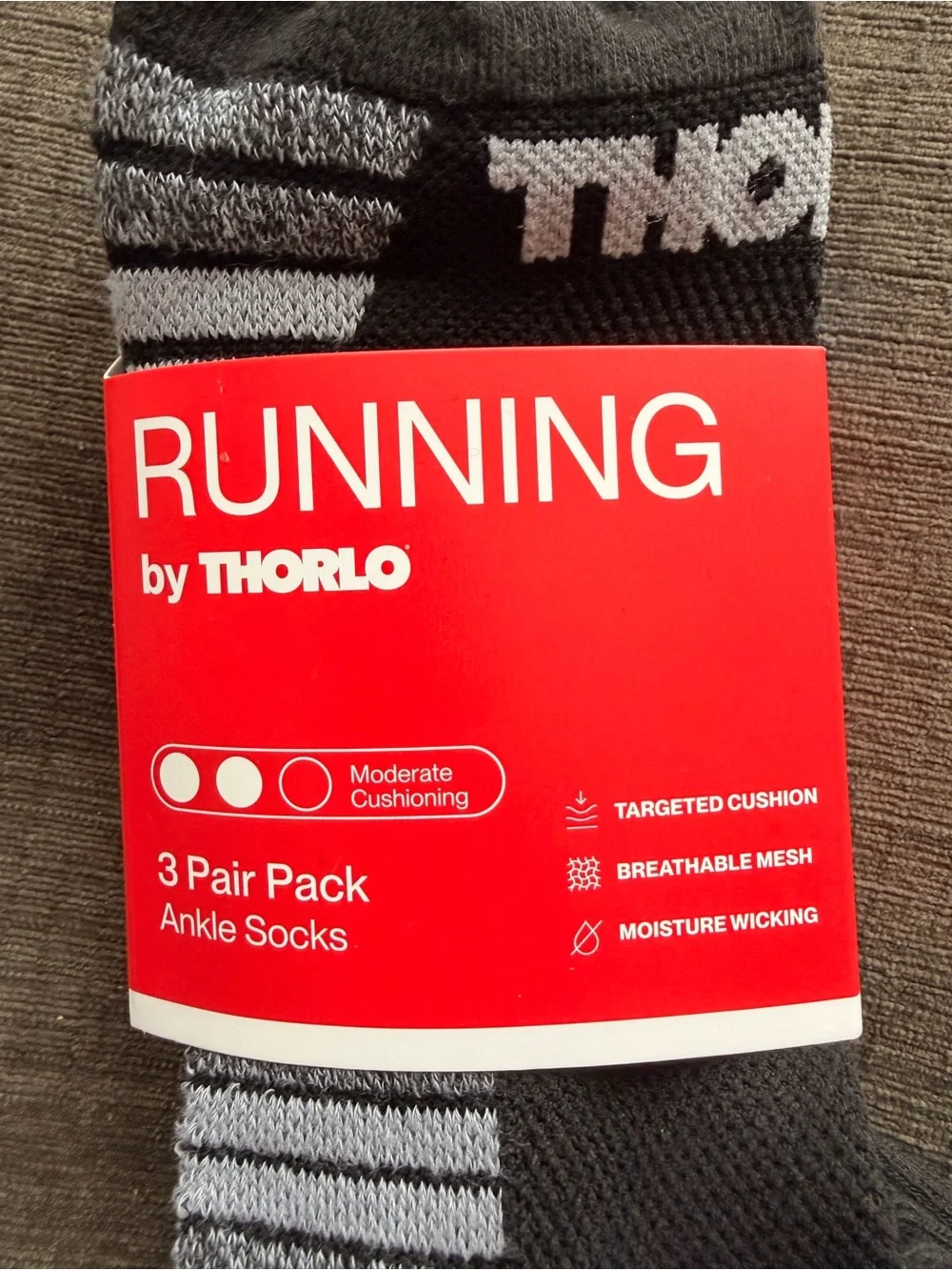 Running by THORLO Mens 3 Pack Black Logo Polyester Blend Ankle Socks Sz 7-12 NWT